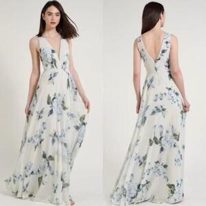 JENNY YOO x BHLDN Ryan Floral Print Maxi Dress Ohana Blue Sz 4 {EE42}